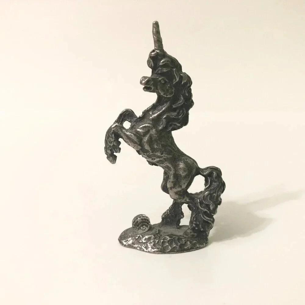 Vintage Unicorn Figurine Crystal Ball Pewter Sculpture 2.5 Inch Tall